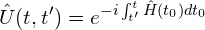 \[\hat{U}(t,t')=e^{-i\int_{t'}^t\hat{H}(t_0)dt_0}\]